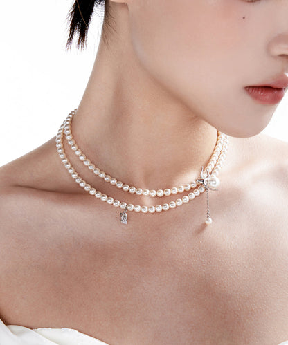 White Light Swallow Pearl Double Layered Alloy Necklace