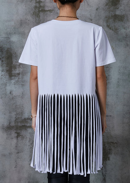 White Loose Cotton Tank Tops Tasseled Summer