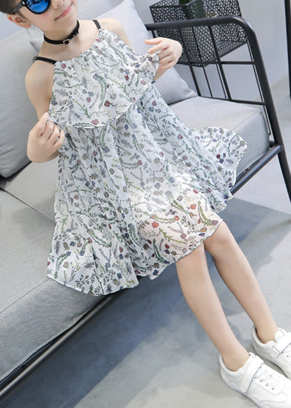 White O-neck Chiffon Slip Mid Dress Summer