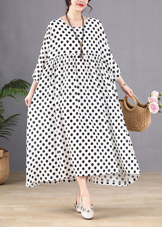 White O-neck Patchwork Maxi Dresses Spring