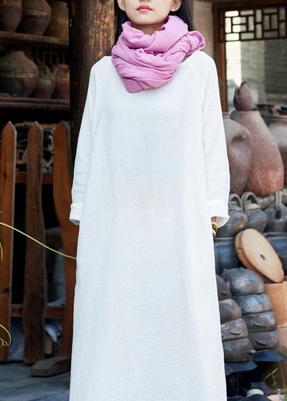 White O-neck Maxi Dresses Long Sleeve