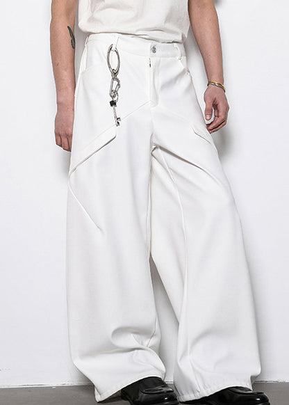 White Original Design Cotton Wide Leg Pants High Waist