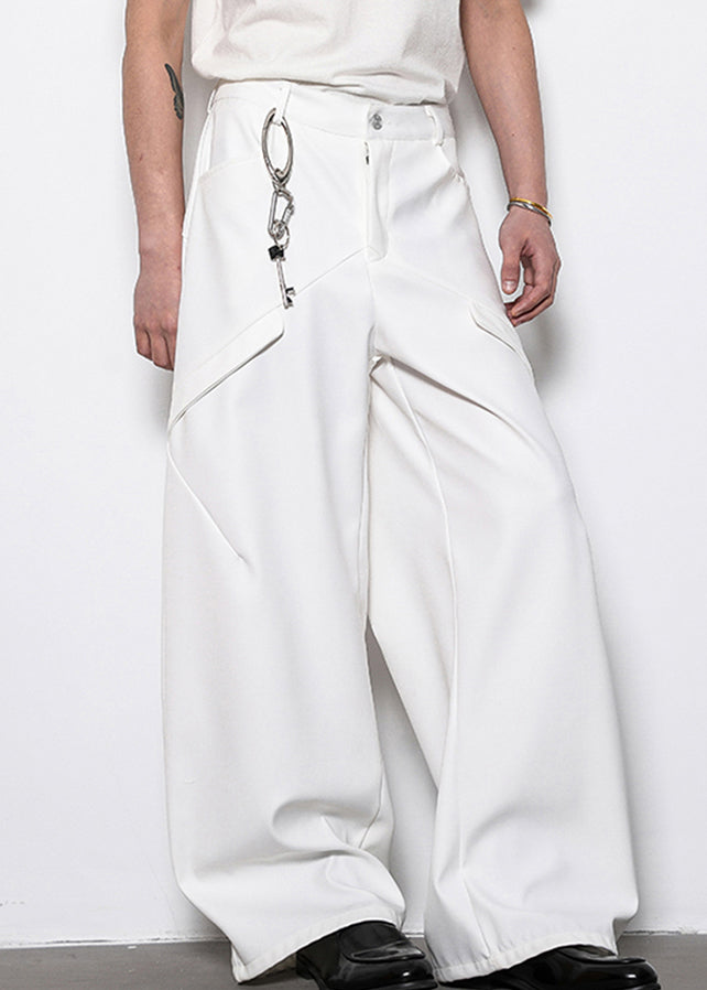 White Original Design Cotton Wide Leg Pants High Waist