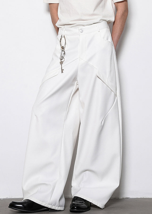 White Original Design Cotton Wide Leg Pants High Waist