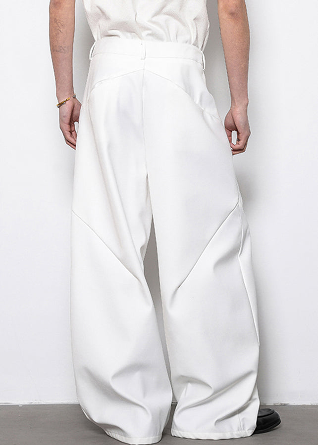 White Original Design Cotton Wide Leg Pants High Waist