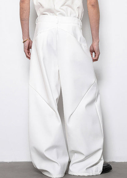 White Original Design Cotton Wide Leg Pants High Waist