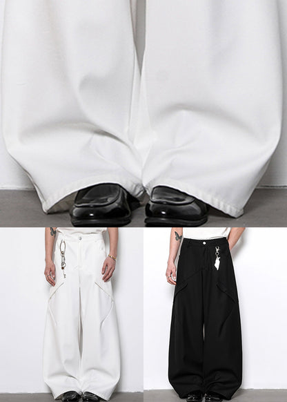 White Original Design Cotton Wide Leg Pants High Waist