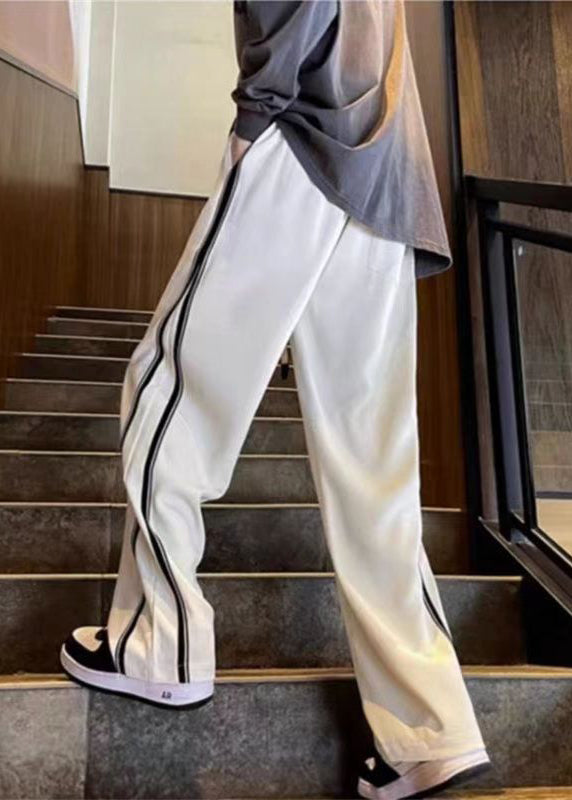 White Patchwork Cotton Pants Oversized Spring