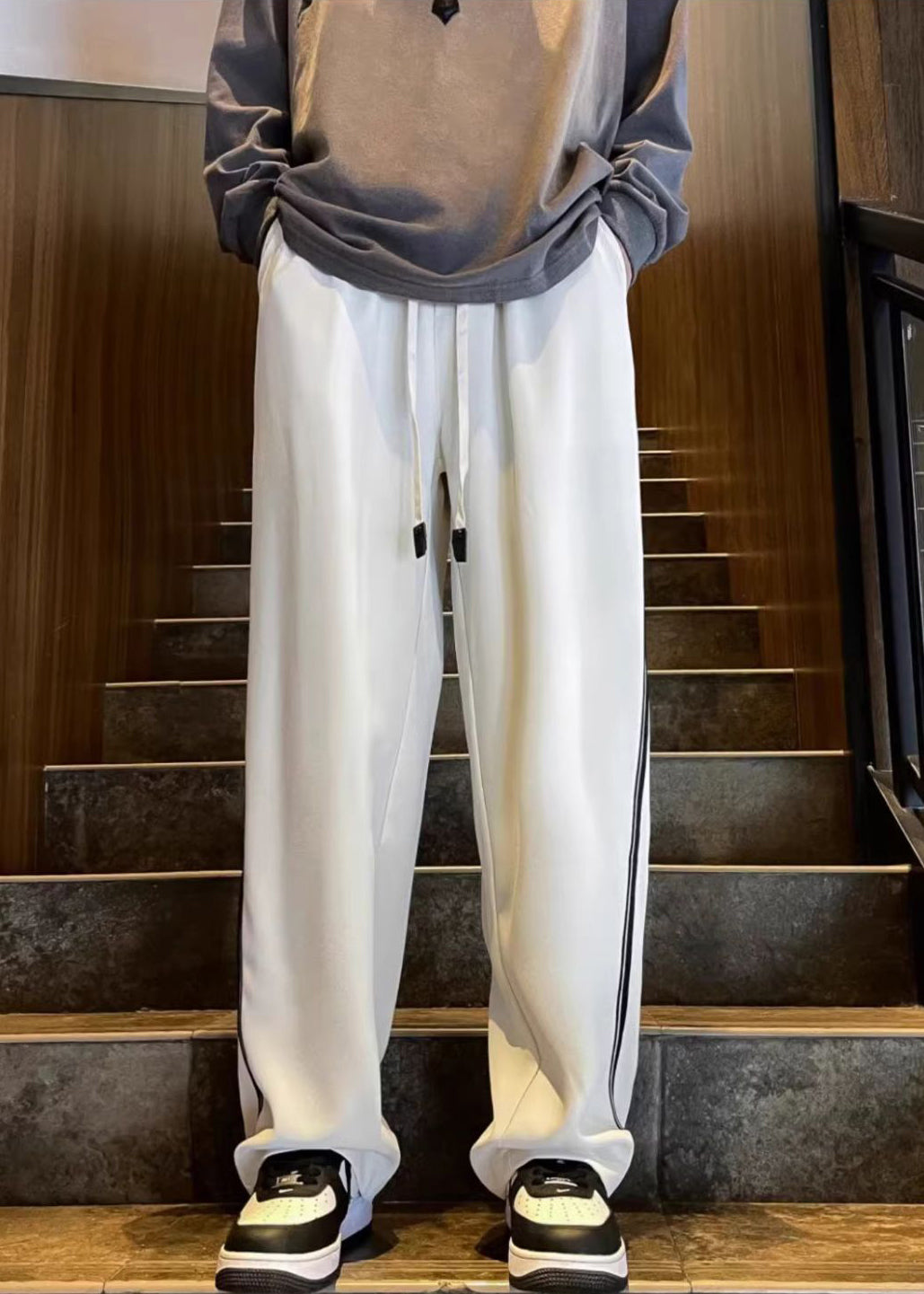 White Patchwork Cotton Pants Oversized Spring