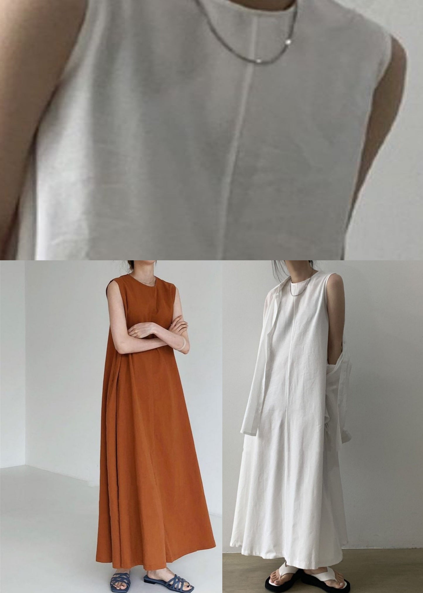 White Patchwork Loose Long Dress Sleeveless