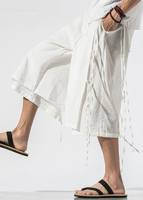 White Pockets Elastic Waist Crop Pants Summer