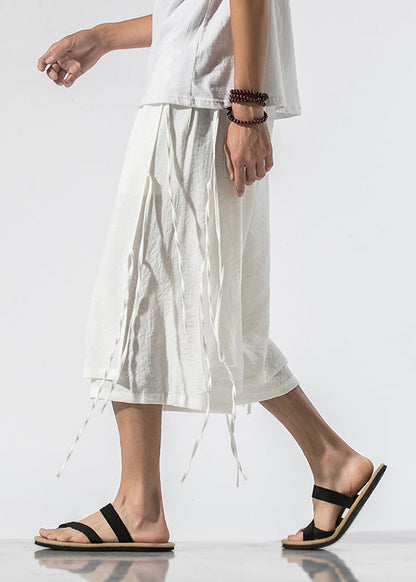 White Pockets Elastic Waist Crop Pants Summer