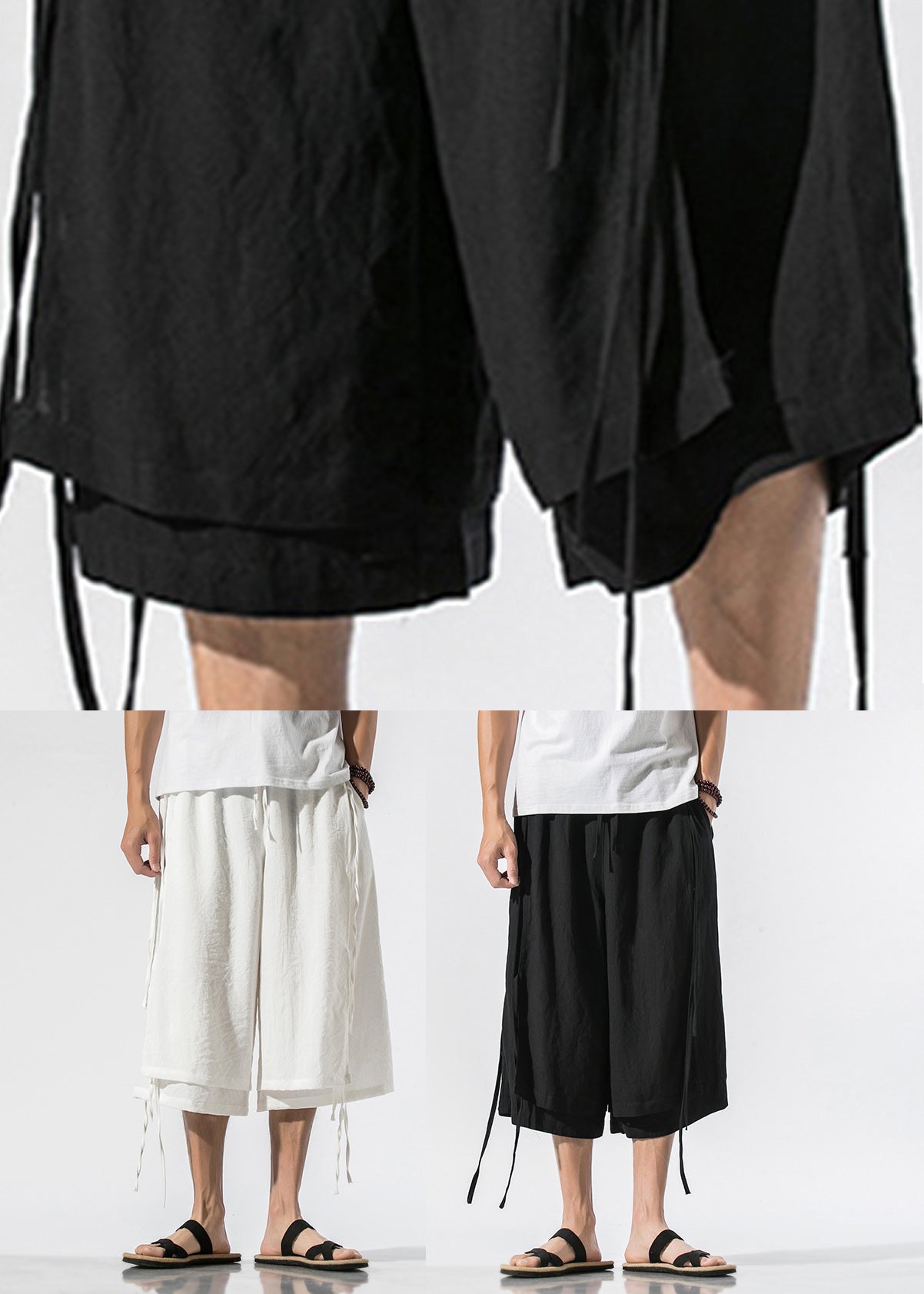 White Pockets Elastic Waist Crop Pants Summer