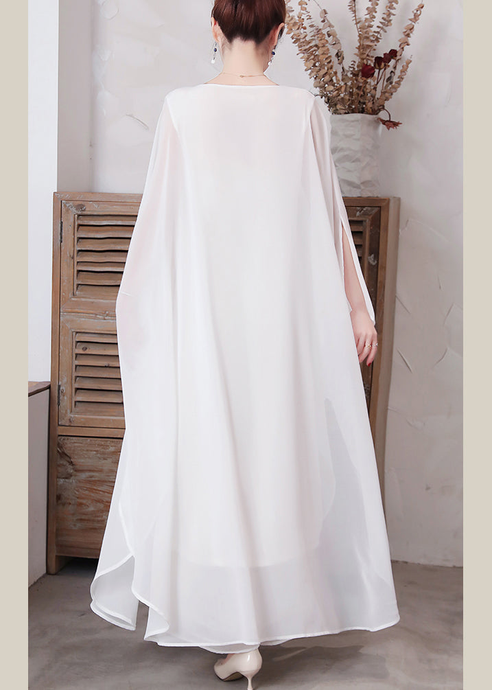White Chiffon Long Holiday Dresses Long Sleeve