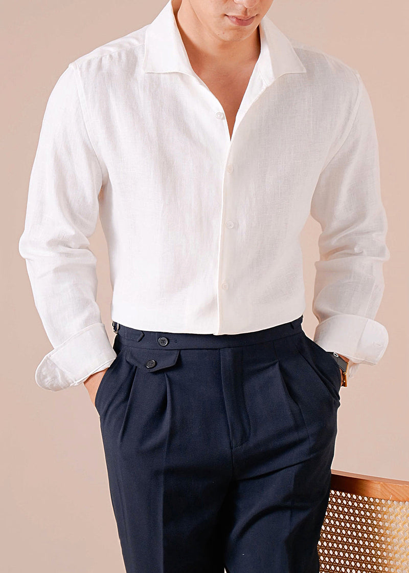 White Linen Fall Shirts Peter Pan Collar