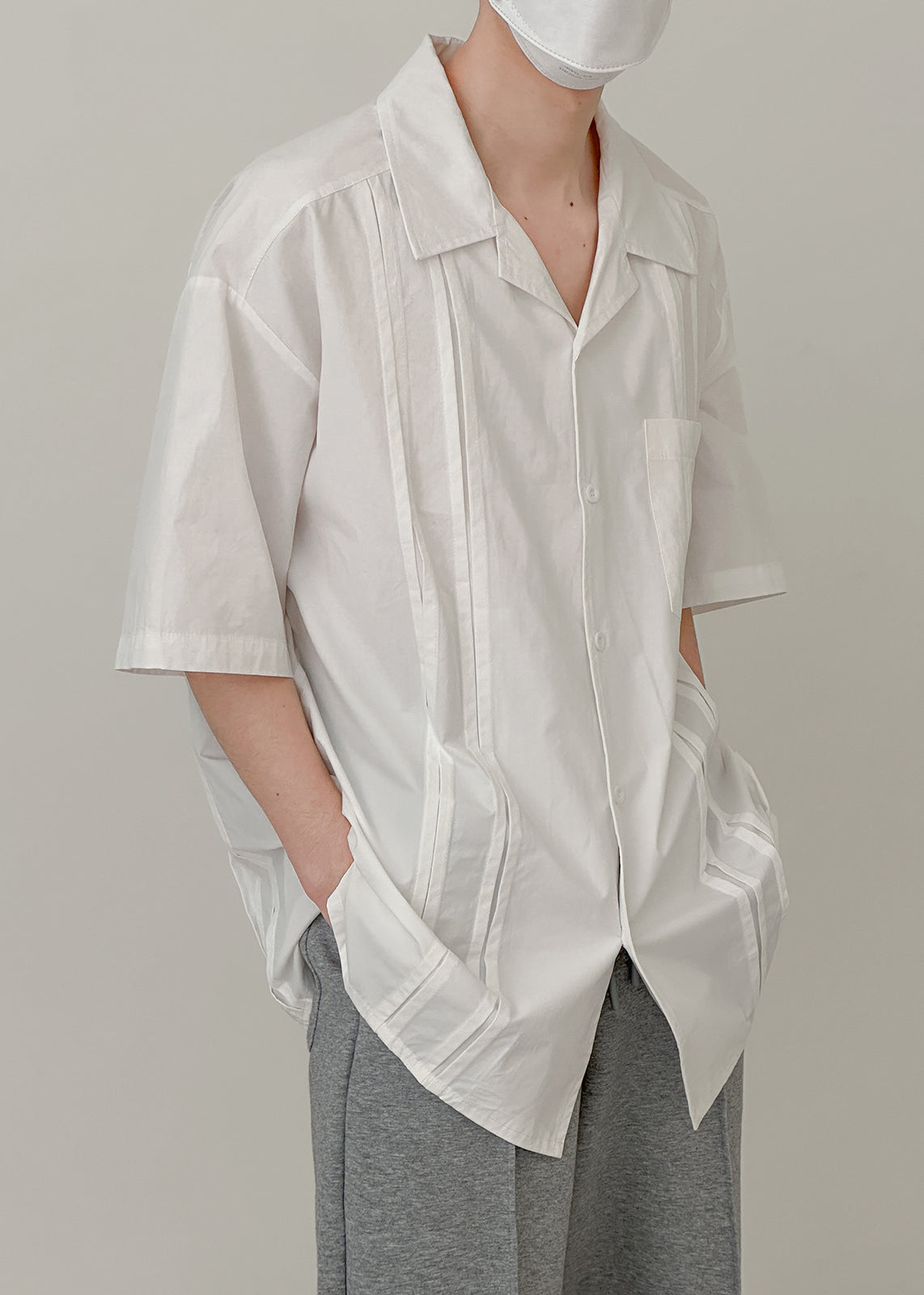 White Pockets Cotton Shirt Peter Pan Collar Summer