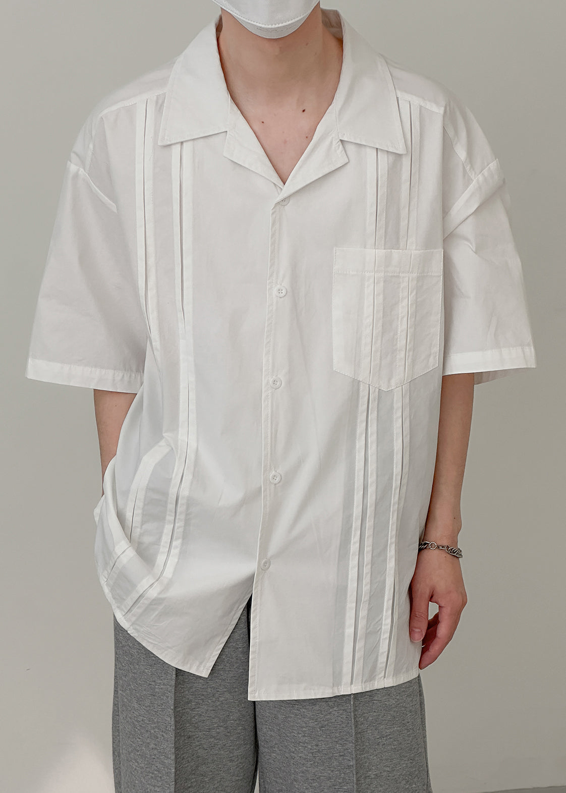 White Pockets Cotton Shirt Peter Pan Collar Summer