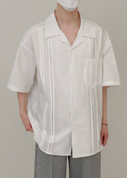 White Pockets Cotton Shirt Peter Pan Collar Summer
