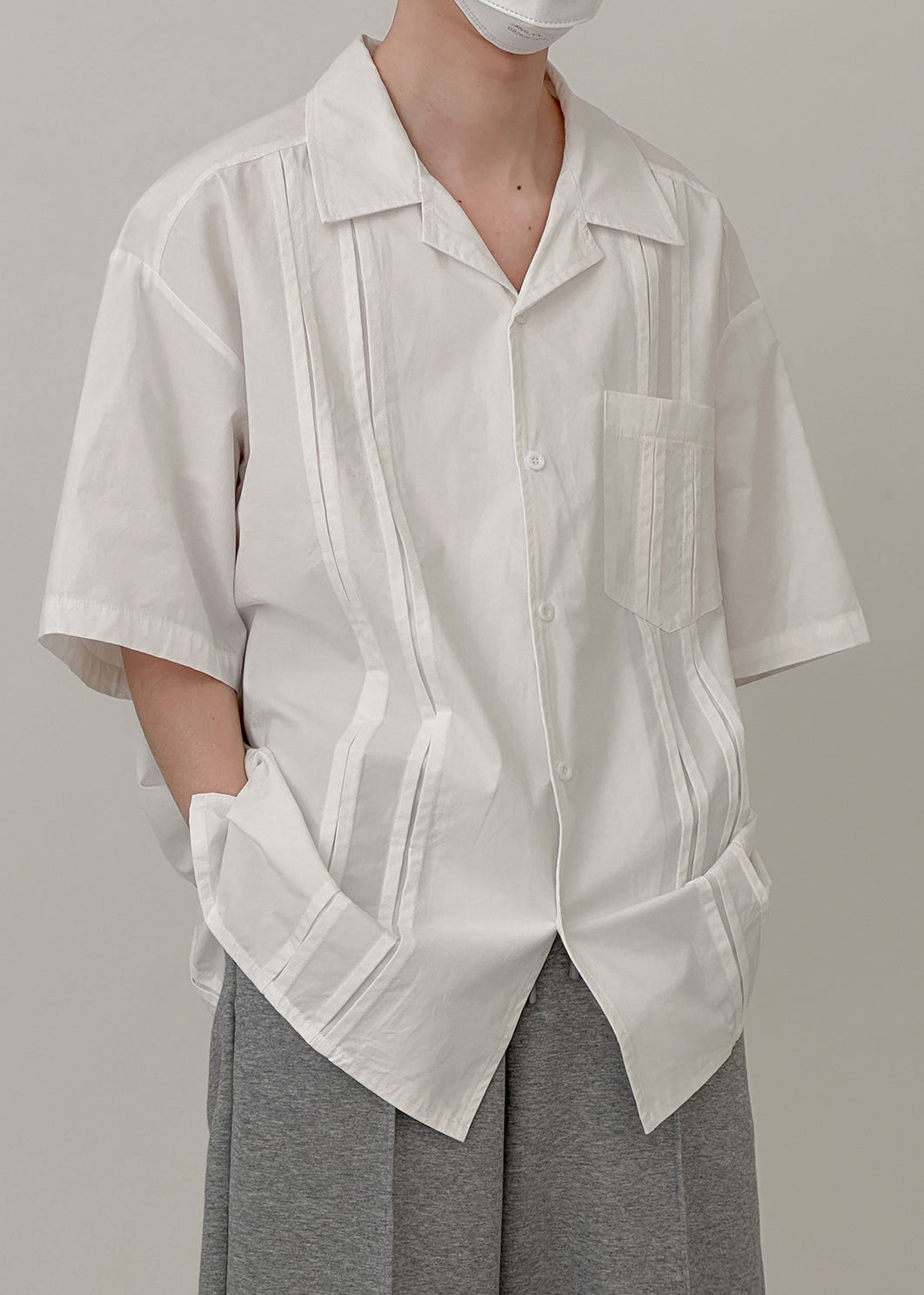 White Pockets Cotton Shirt Peter Pan Collar Summer