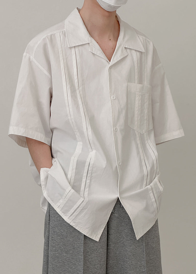 White Pockets Cotton Shirt Peter Pan Collar Summer