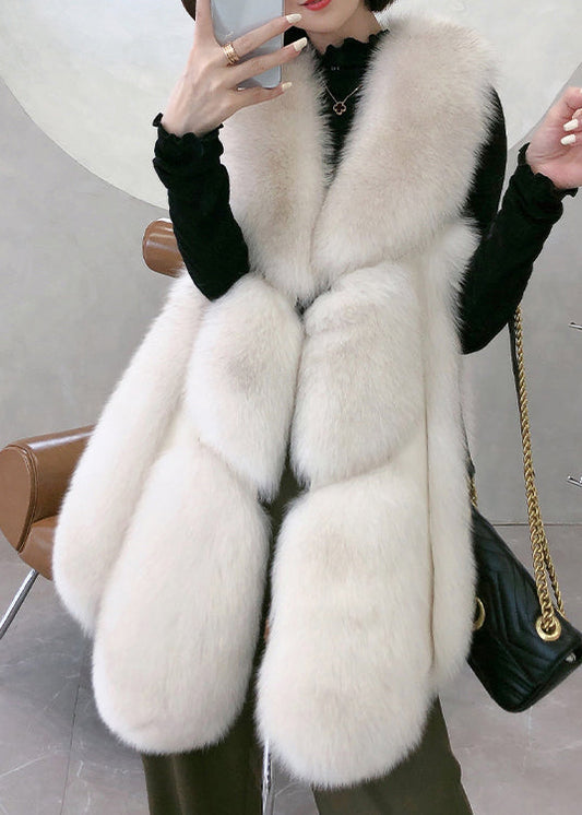 White V Neck Mid Faux Leather Waistcoat Winter