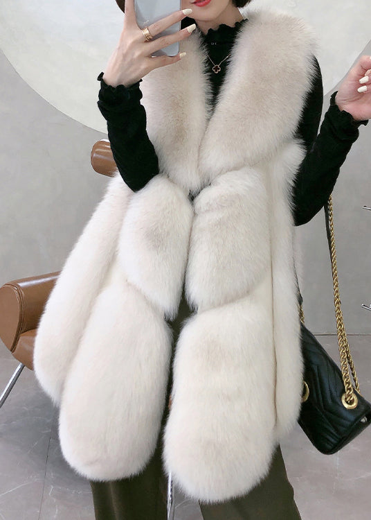 White V Neck Mid Faux Leather Waistcoat Winter