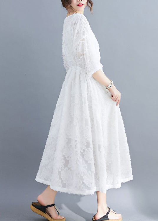 White Extra Large Hem Long Dress Two Pieces Sets Cinched Half Sleeve