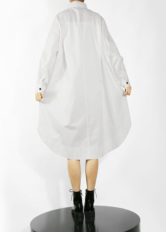 White Loose Shirt Dresses Low High Design Long Sleeve