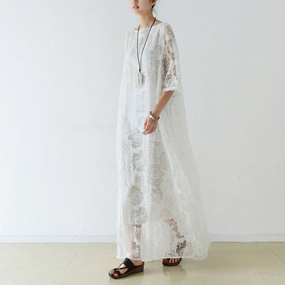 White Roses Chiffon Maxi Dresses Long Tulle Caftans Oversize Gown