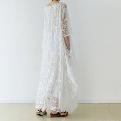 White Roses Chiffon Maxi Dresses Long Tulle Caftans Oversize Gown