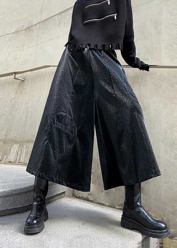 Wide Leg Pants High Waist Straight Tube Pu Leather Pants
