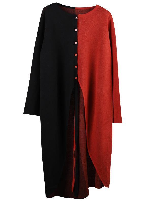 Winter Asymmetric Knit Sweat Tops Red Patchwork Black Knitted Outwear