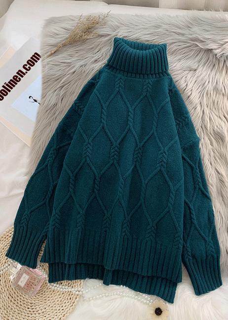 Winter Blue Clothes High Neck Baggy Oversize Knit Tops