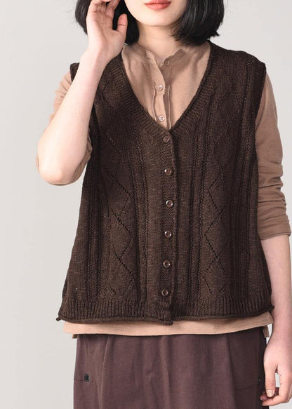 Winter Chocolate Knit Coats Sleeveless Knitted Coat Back Open