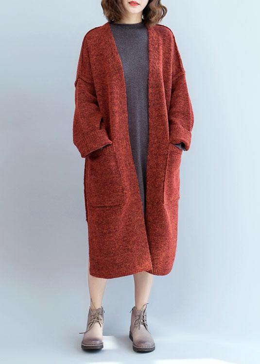 Winter Fall Sweaters Oversized Red Pockets Patchwork Sweater Coat