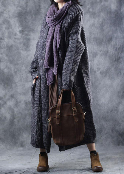 Winter Hooded Knitwear Clothing Gray Thick Big Pockets Knitted Cardigans