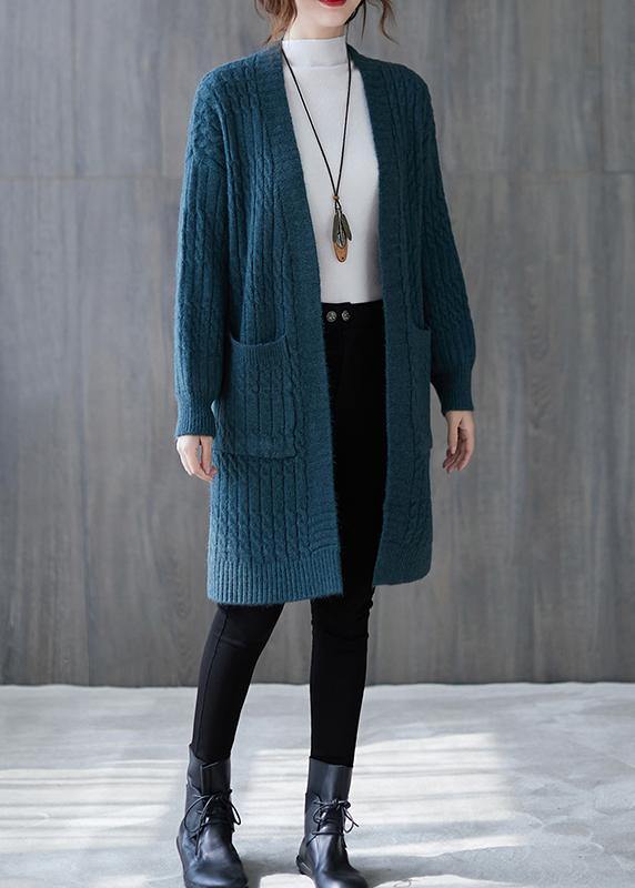 Winter Knit Sweat Tops Oversize Blue Pockets Baggy Coats
