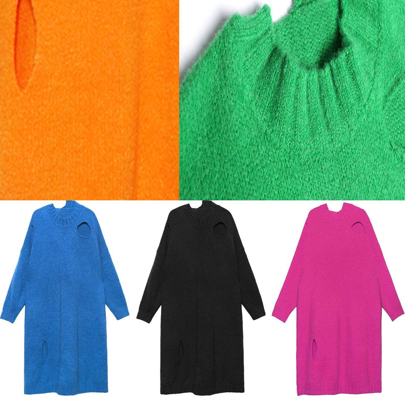 Winter Orange Sweater Knit Dress Street Style O Neck Hole Largo Sweater Dress