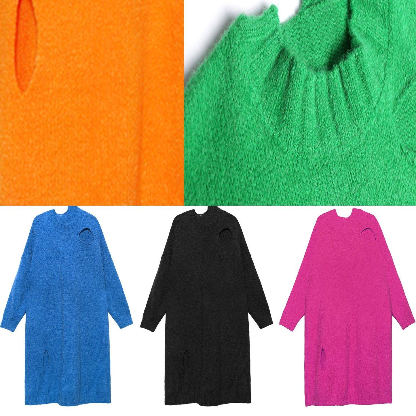 Winter Orange Sweater Knit Dress Street Style O Neck Hole Largo Sweater Dress