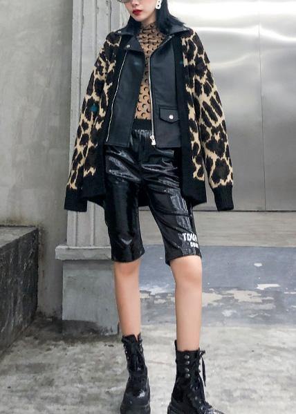 Winter Patchwork Knit Outwear Clothing Leopard False Two Pieces Knit Coats