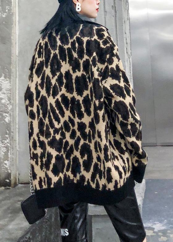 Winter Patchwork Knit Outwear Clothing Leopard False Two Pieces Knit Coats