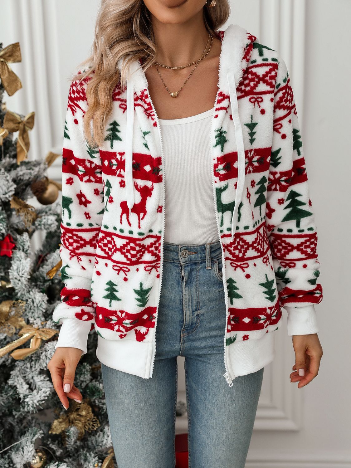 Christmas Hoodie Women's Knit Reindeer Sweater