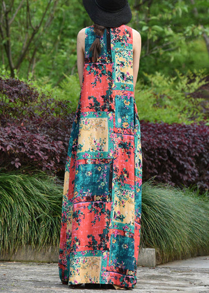 Abstract Print Short Sleeve Maxi Dress