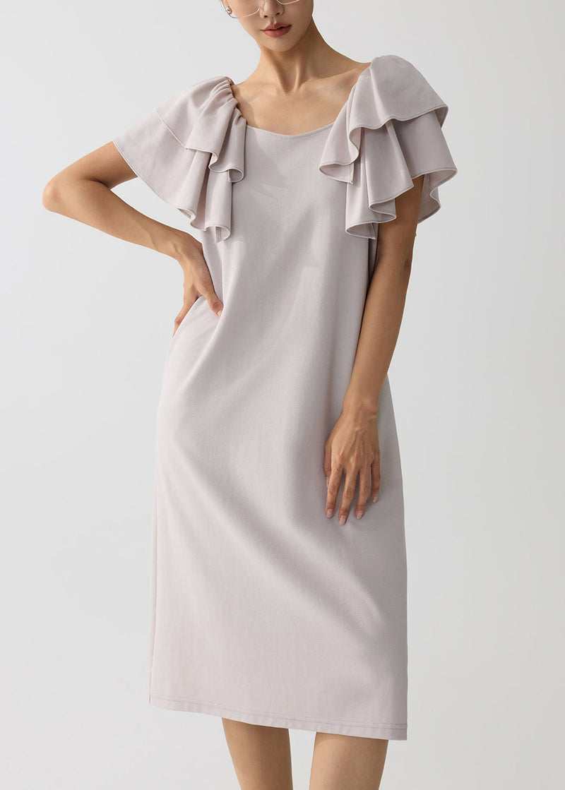 Apricot Cotton Work Straight Dress Butterfly Sleeve