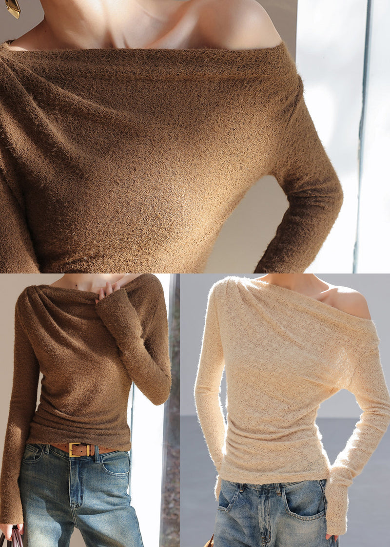 Apricot One Shoulder Knit Tops Spring