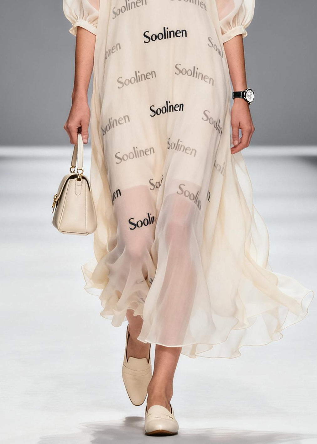 Apricot V Neck Print Chiffon Maxi Dress Summer