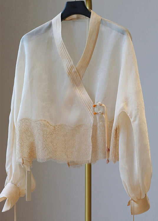 Apricot V Neck Tasseled Patchwork Tulle Upf 50+ Coat Summer