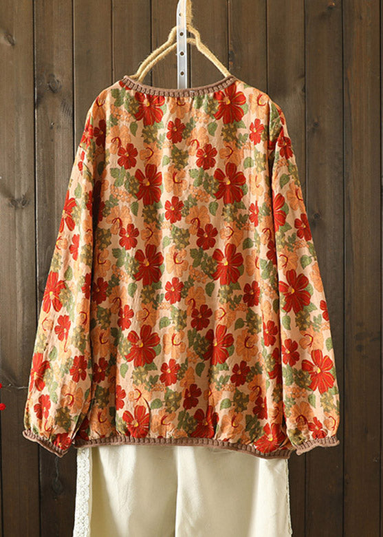 Apricot Yellow V Neck Print Knirt Patchwork T Shirt Long Sleeve