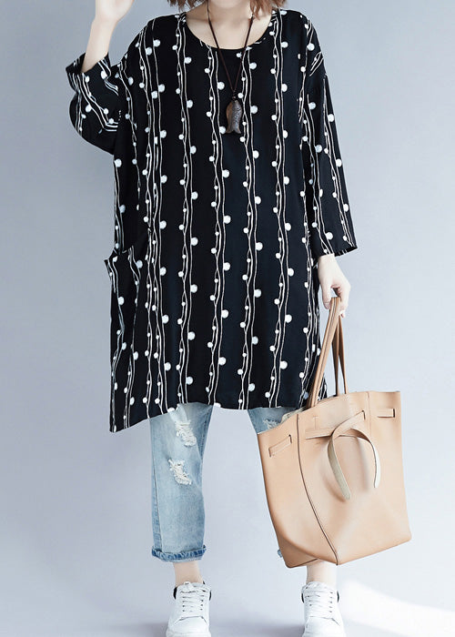 Batwing Sleeve Linen Clothes Neckline Black Loose Dresses Summer