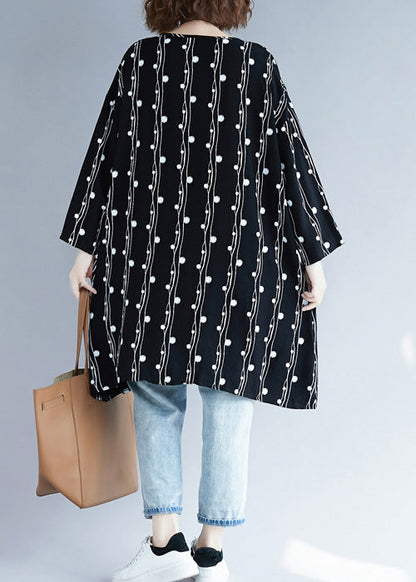 Batwing Sleeve Linen Clothes Neckline Black Loose Dresses Summer
